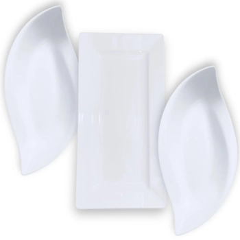 Kit Travessa 56 Cm Retangular Rasa + 2 Travessas Folha em Melamina Restaurante Buffet