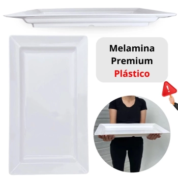 Kit Travessa 56 Cm Retangular + 2 Tigelas 1,5 L Cumbuca Redonda para Restaurante em Melamina