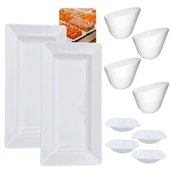 Kit 2 Travessas 44,5 Cm + 4 Tigelas 500 Ml Oval Angular + 4 Tigelas 250 Ml Quadradas