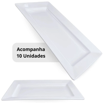 Kit 10 Travessas de 44,5 Cm Retangular para Buffet Sushi Restaurante em Melamina