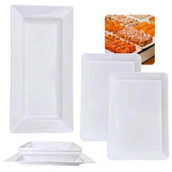 Kit Travessa 44,5 Cm Retangular + 2 Travessas 30 Cm com Borda para Restaurante Melamina Buffet