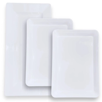 Kit Travessa 44,5 Cm Retangular + 2 Travessas 30 Cm com Borda para Restaurante Melamina Buffet