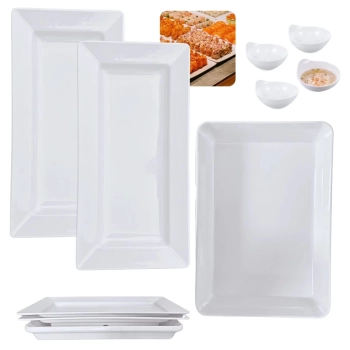 Kit 2 Travessas 44,5 Cm + Travessa 40 Cm Retangulares + 4 Molheiras em Melamina Premium