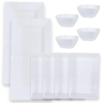 Kit 2 Travessas 44,5 Cm + 4 Tigelas 25,3cm Estriada + 4 Molheiras 225 Ml Estriada em Melamina para Restaurante