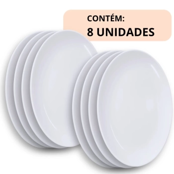 Kit 8 Travessas 33 Cm Prato Oval para Buffet Restaurante Melamina Premium Branca Rasa