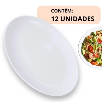 Kit 12 Travessas 33 Cm Prato Oval para Buffet Restaurante Melamina Premium Branca Rasa