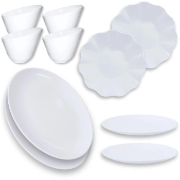 Kit 2 Travessas 33 Cm Prato Oval + 2 Fruteiras + 2 Pratos 25,5 Cm Melamina + 4 Tigelas Ovais 500 Ml