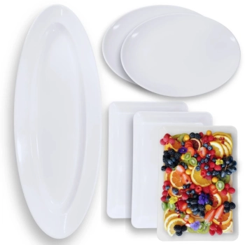 Kit 3 Travessas 30 Cm Retangular + 2 Travessas Ovais 33 Cm + Travessa Oval 60 Cm Grande Melamina