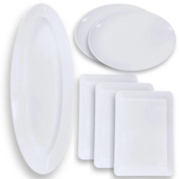 Kit 3 Travessas 30 Cm Retangular + 2 Travessas Ovais 33 Cm + Travessa Oval 60 Cm Grande Melamina