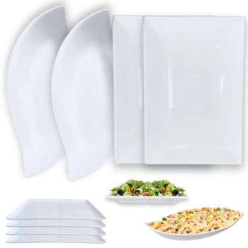 Kit 2 Travessas 40,5 Cm + 2 Travessas Formato Folha 50 Cm + 4 Pratos Melamina 24,8 Cm