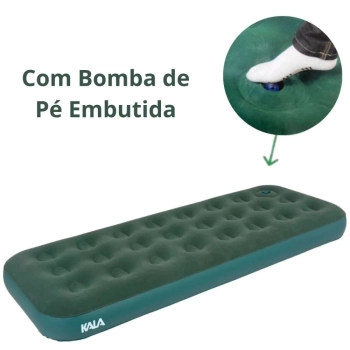 Kit Colchao Inflvel Casal + Colchao Inflvel Solteiro com Inflador de Pe Kala Verde Camping Pesca