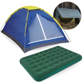Kit Barraca Iglu 3 Pessoas 300mm + Colchao Inflavel Casal com Fole + Lona Cobertura 3m X 2,60m