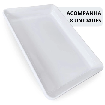 Kit 8 Travessas 40 Cm Prato Retangular para Buffet Restaurante Cozinha Melamina Premium