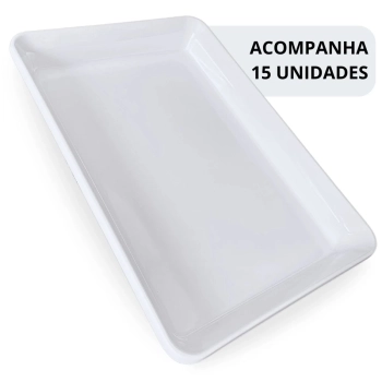 Kit 15 Travessas 40 Cm Prato Retangular para Buffet Restaurante Cozinha Melamina Premium