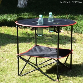 Mesa de Camping Pesca Dobrvel Porttil Lua em Ao com 4 Porta Copos e Fcil Montagem Ntk