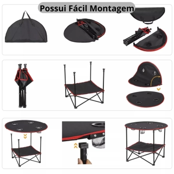 Mesa de Camping Pesca Dobrvel Porttil Lua em Ao com 4 Porta Copos e Fcil Montagem Ntk