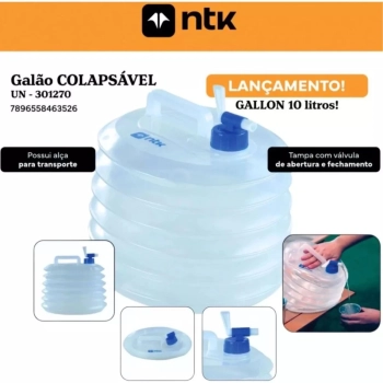 Galo Colapsvel 10 Litros Sanfonado Recipiente de gua Dobrvel Compacto Camping e Trilhas Gallon Ntk