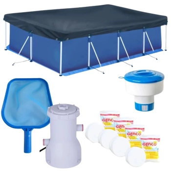 Kit Piscina 5000 Litros + Capa + Forro + Filtro 110v 2.200 L/H + Cloro + Peneira + Flutuador