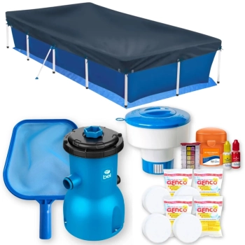 Kit Piscina 3000 L + Capa+ Forro Filtro 110v Bel + Peneira + Avaliador Ph/Cloro Clorador + Cloro