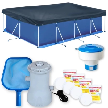 Piscina 5000 Litros + Capa + Forro + Filtro 220v 2.200 L/H Mor + Cloro + Peneira + Flutuador