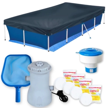 Kit Piscina 3000 L + Capa + Forro + Filtro 220v 2.200 L/H + Cloro + Peneira + Flutuador