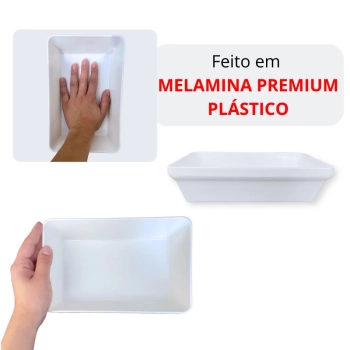 Travessa Tigela 22,5 Cm Retangular para Buffet Restaurante Cozinha Melamina Premium Resistente Branca