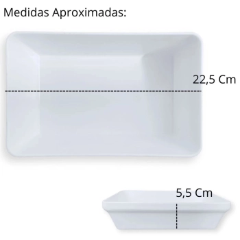 Travessa Tigela 22,5 Cm Retangular para Buffet Restaurante Cozinha Melamina Premium Resistente Branca