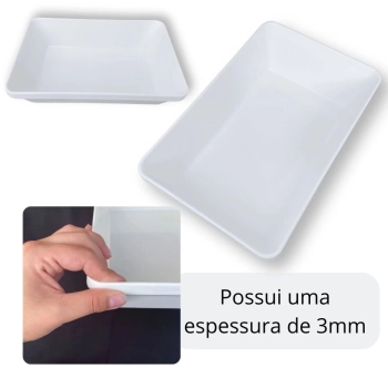 Travessa Tigela 22,5 Cm Retangular para Buffet Restaurante Cozinha Melamina Premium Resistente Branca