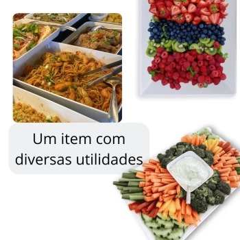 Kit 2 Travessas 49 Cm Retangulares Fundas para Buffet + 3 Centros de Mesa para Salada 1, 5 L Melamina / Plstico