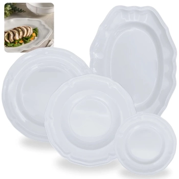 Kit 4 Pratos Fundos 22,5 Cm + 4 Pratos Rasos 26,5 Cm + 4 Pratos Sobremesa 17 Cm + 2 Travessas 36 Cm Melamina / Pl�stico