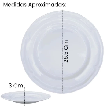 Kit Conjunto 4 Pratos Fundos 22,5 Cm + 4 Pratos Rasos 26,5 Cm + 4 Pratos de Sobremesa 17 Cm Melamina / Plstico