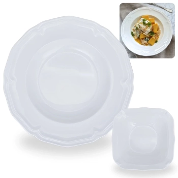 Kit Conjunto 4 Pratos Fundos 22,5 Cm + 2 Tigelas Quadradas 250 Ml com Bordas Decoradas Melamina / Pl�stico