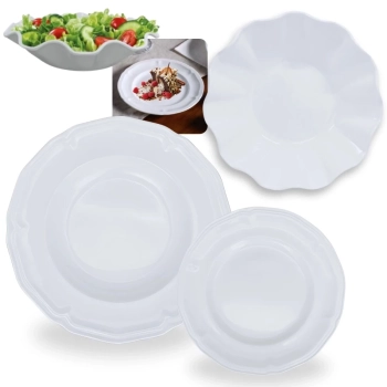 Kit Conjunto de 4 Pratos Fundos 22,5 Cm + 4 Pratos de Sobremesa 17 Cm + Uma Saladeira Centro de Mesa Melamina / Pl�stico