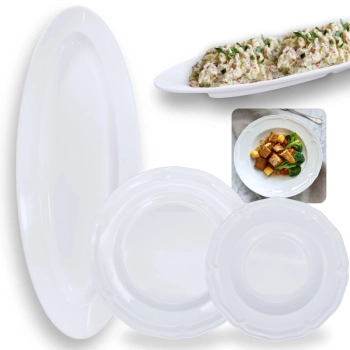 Kit Conjunto de 4 Pratos Fundos 22,5 + 4 Pratos Rasos 26,5 Cm + Travessa Oval 60 Cm para Buffet Melamina / Pl�stico