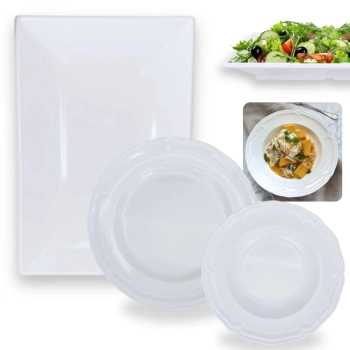 Kit 4 Pratos Fundos 22,5 Cm + 4 Pratos Rasos 26,5 Cm + Travessa 40,5 Cm Retangular Buffet em Melamina / Pl�stico