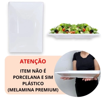 Kit 4 Pratos Fundos 22,5 Cm + 4 Pratos Rasos 26,5 Cm + Travessa 40,5 Cm Retangular Buffet em Melamina / Pl�stico