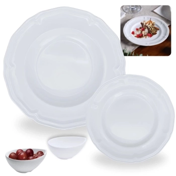 Kit 4 Pratos Fundos 22,5 Cm + 4 Pratos de Sobremesa 17 Cm + 2 Molheiras Formato Gota Melamina / Pl�stico