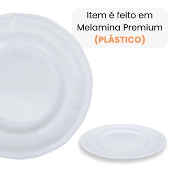 Kit 4 Pratos de Sobremesa 17 Cm Borda em Relevo + 4 X�caras para Sopa 700 Ml Melamina / Pl�stico