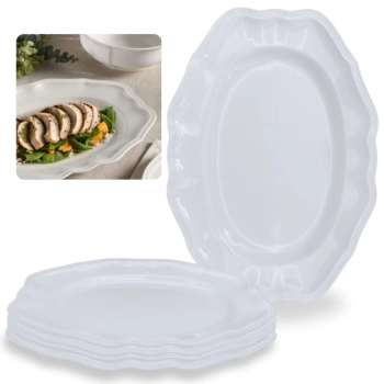 Kit Conjunto 4 Travessas Brancas 36 Cm Retangular Borda Decorada em Melamina / Pl�stico