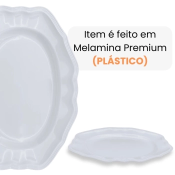 Kit Conjunto 4 Travessas Brancas 36 Cm Retangular Borda Decorada em Melamina / Pl�stico