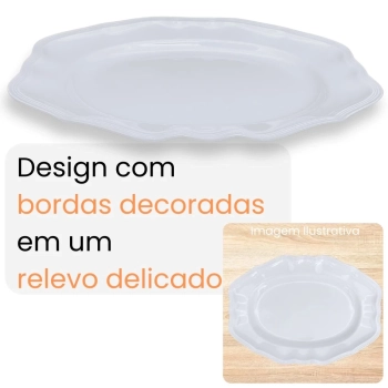 Kit Conjunto 4 Travessas Brancas 36 Cm Retangular Borda Decorada em Melamina / Pl�stico