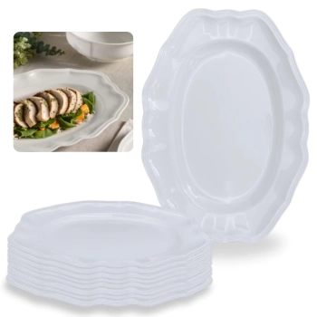 Kit Conjunto de 8 Travessas Brancas 36 Cm Retangular Borda Decorada em Melamina / Pl�stico