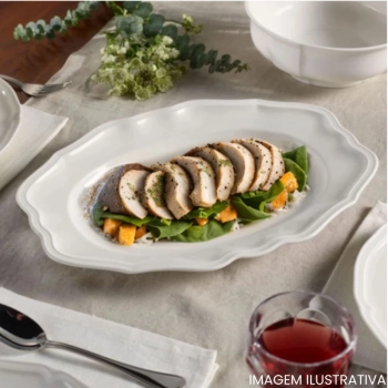 Kit Conjunto de 8 Travessas Brancas 36 Cm Retangular Borda Decorada em Melamina / Pl�stico