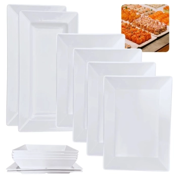 Kit 2 Travessas 44,5 Cm Retangulares para Buffet + 4 Travessas de 35 Cm Fundas em Melamina Premium