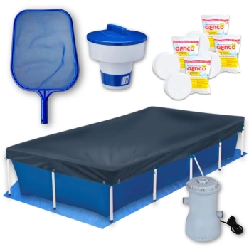 Kit Piscina 3000 L + Capa + Forro + Filtro 220v 2.200 L/H + 4 Pastilhas Cloro + Peneira + Flutuador