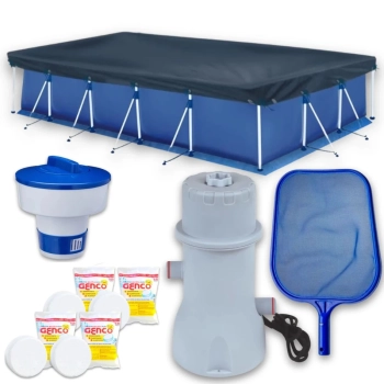 Kit Piscina 10.000 L + Forro, Capa + Filtro 220v 3600 L/H + Peneira + Flutuador + Pastilha de Cloro