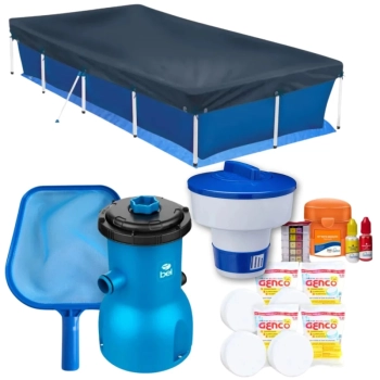 Kit Piscina 3000 L + Capa+ Forro Filtro 110v Bel + Peneira + Prova Ph/Cloro+ Clorador + 4 Pastilhas