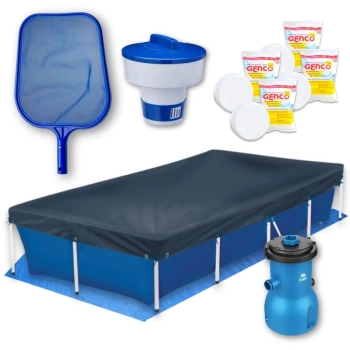 Kit Piscina 3000 L + Capa, Forro + Filtro 110v + Clorador + Peneira + 4 Pastilhas Cloro