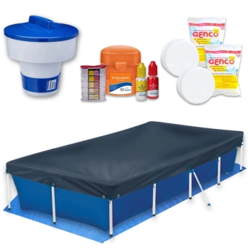 Kit Piscina 3000l + Capa, Forro + Flutuador + Cloro + Avaliador Prova gua Ph e Cloro