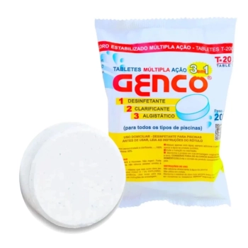 Kit Mini Clorador Flutuante + Pastilha de Cloro 200g 3 em 1 Genco para Piscinas